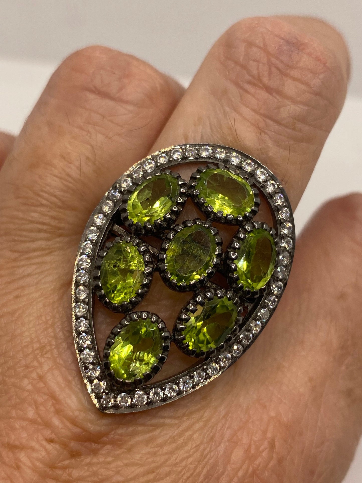 Vintage Green Peridot 925 Sterling Silver Ring