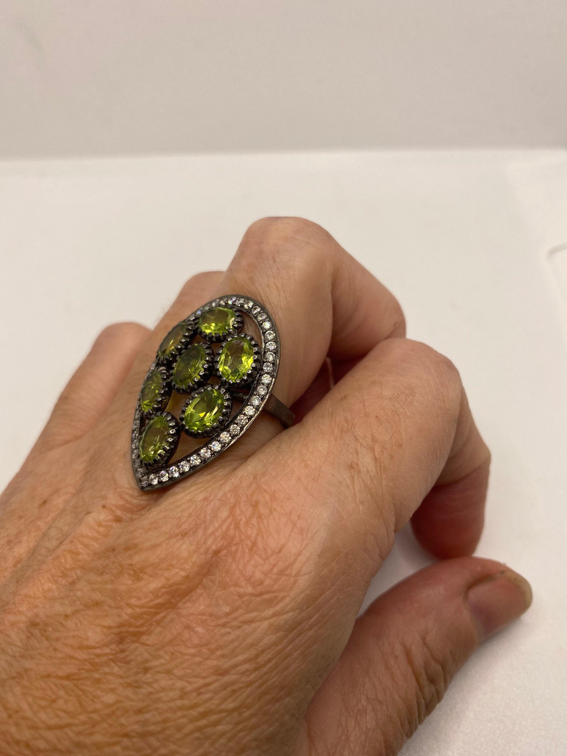 Vintage Green Peridot 925 Sterling Silver Ring