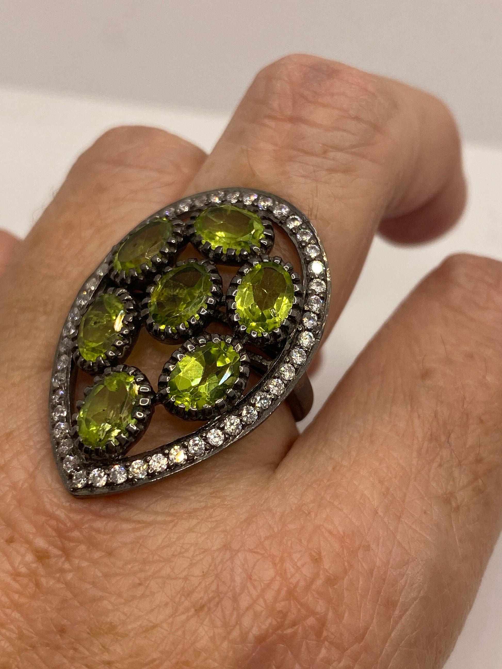 Vintage Green Peridot 925 Sterling Silver Ring