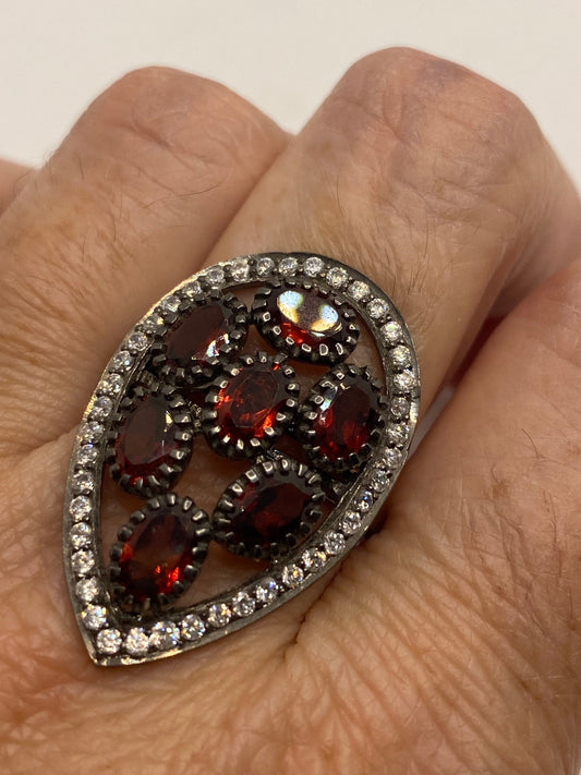 Vintage Red Garnet 925 Sterling Silver Ring