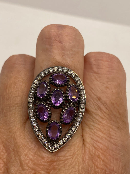 Vintage Purple Amethyst 925 Sterling Silver Ring