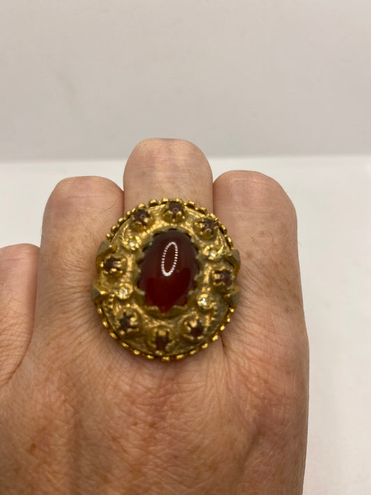 Vintage Red Carnelian Golden Bronze Ring