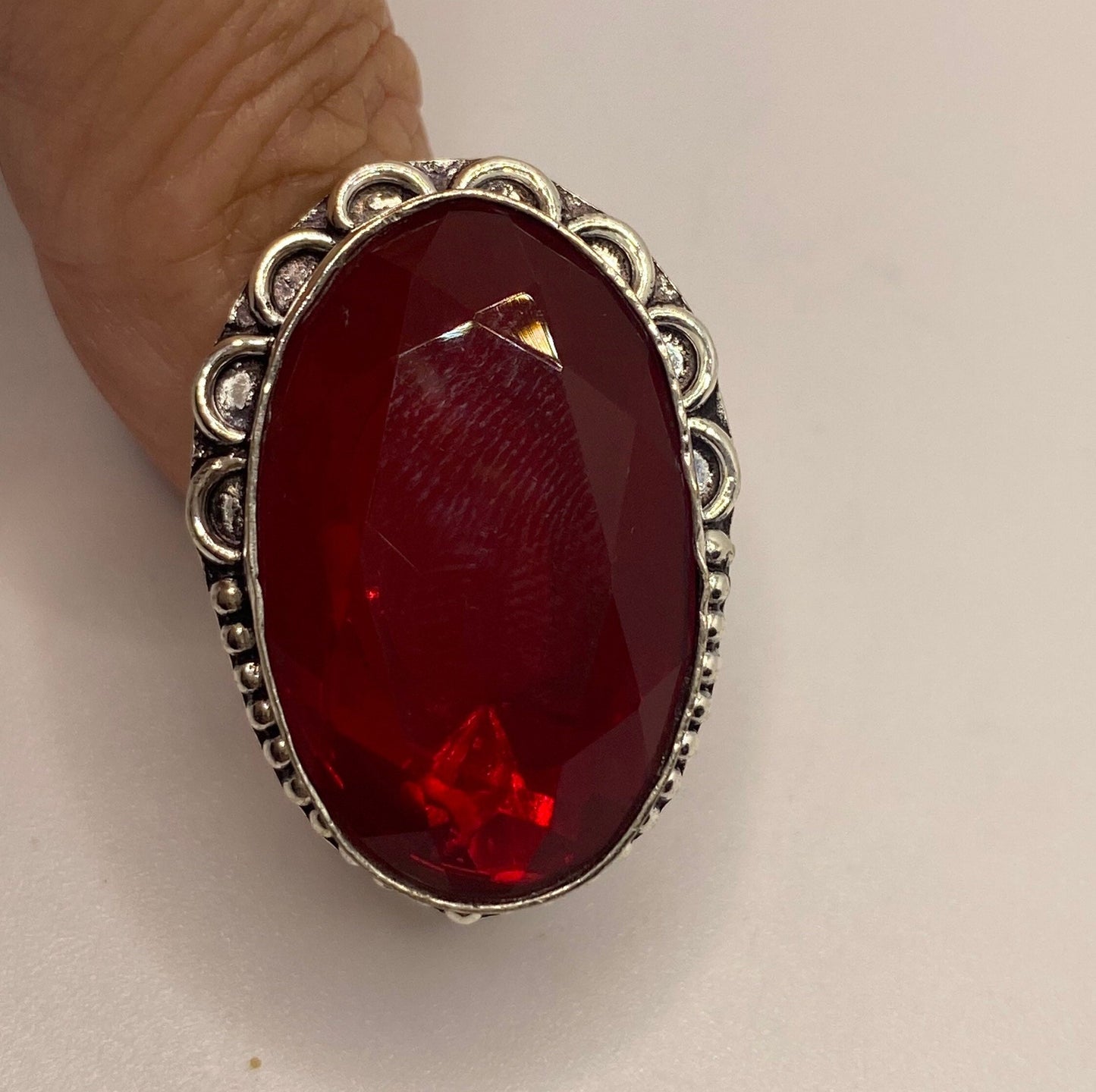 Vintage Red Ruby Glass Ring Antique Art Glass