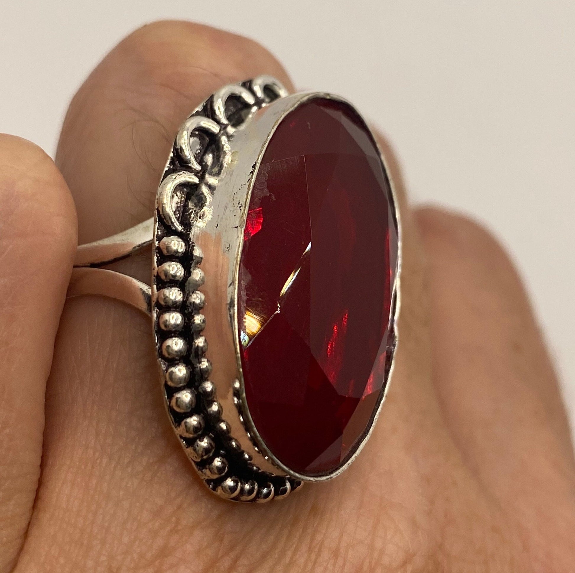Vintage Red Ruby Glass Ring Antique Art Glass