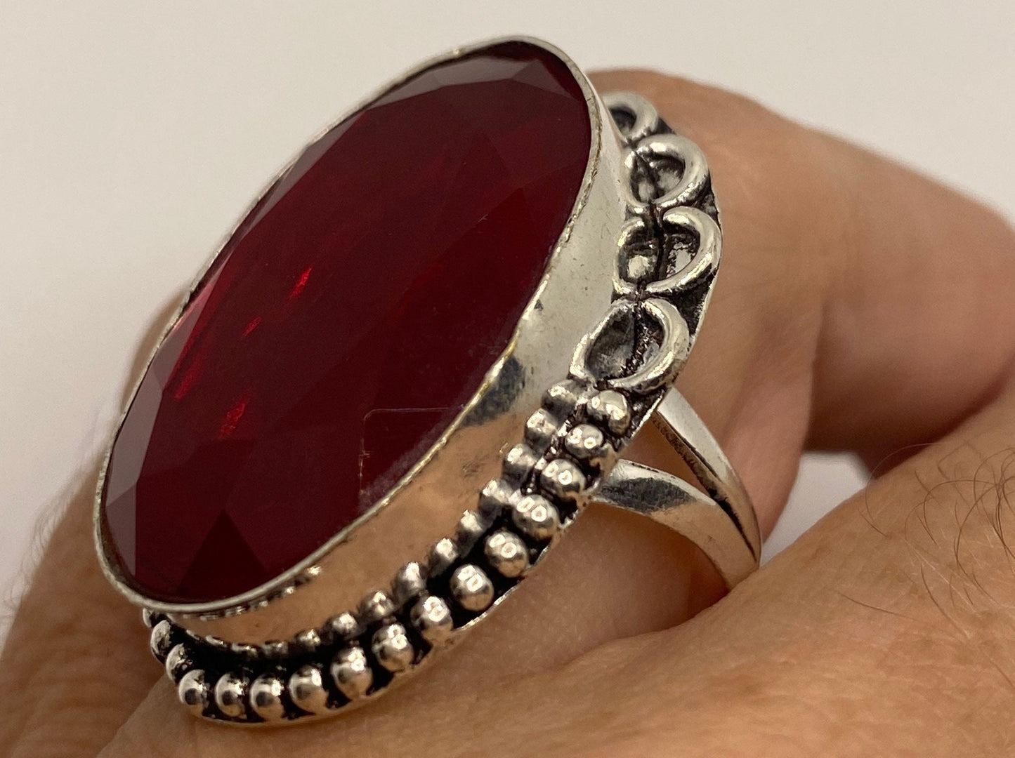 Vintage Red Ruby Glass Ring Antique Art Glass