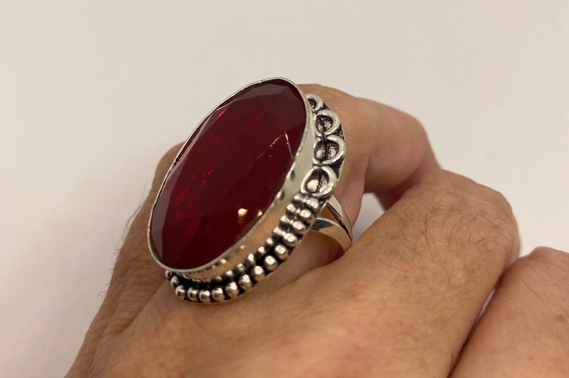 Vintage Red Ruby Glass Ring Antique Art Glass