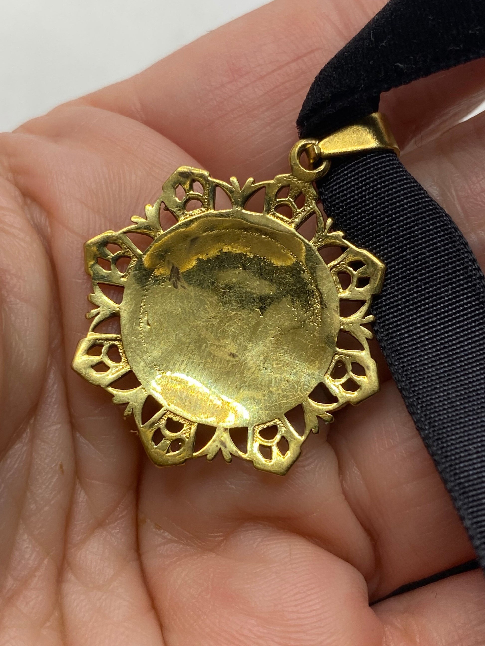 Vintage Ohm Shanti Bronze Velvet Choker Necklace.