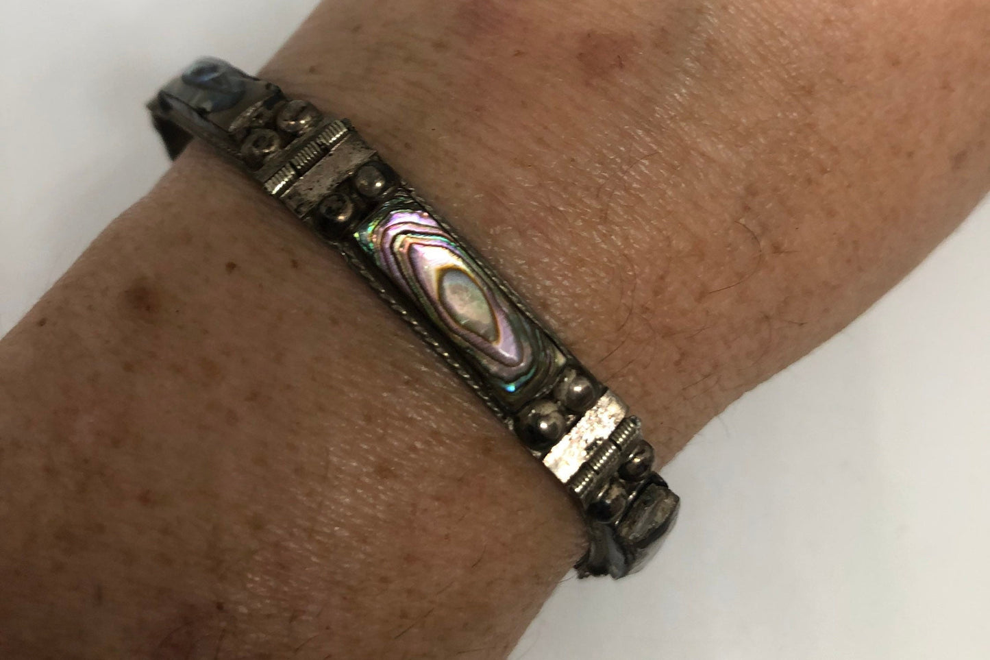 Vintage Mexican Abalone Bracelet | 925 Sterling Silver, 7 Inch