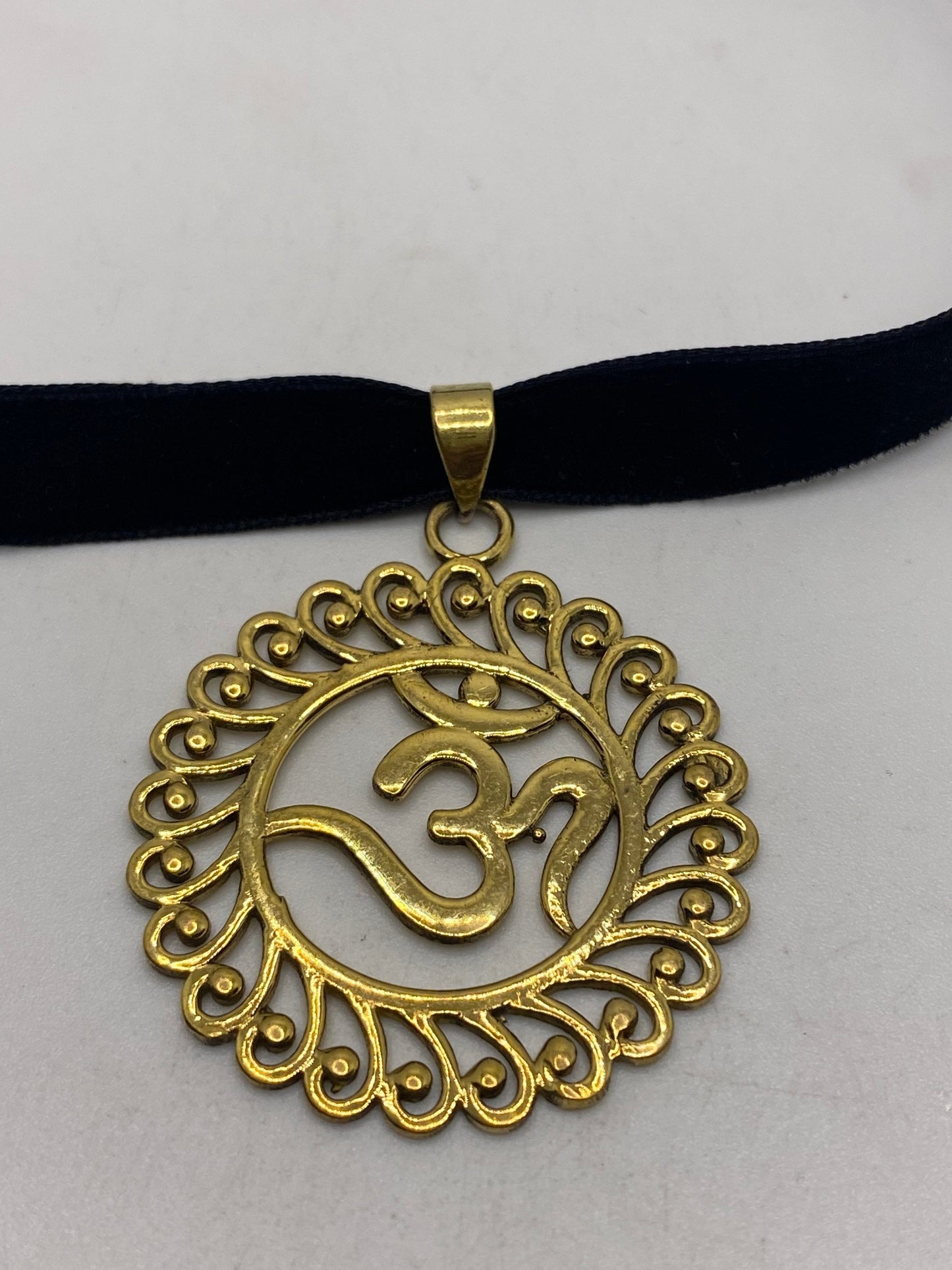 Vintage Ohm Shanti Bronze Velvet Choker Necklace.