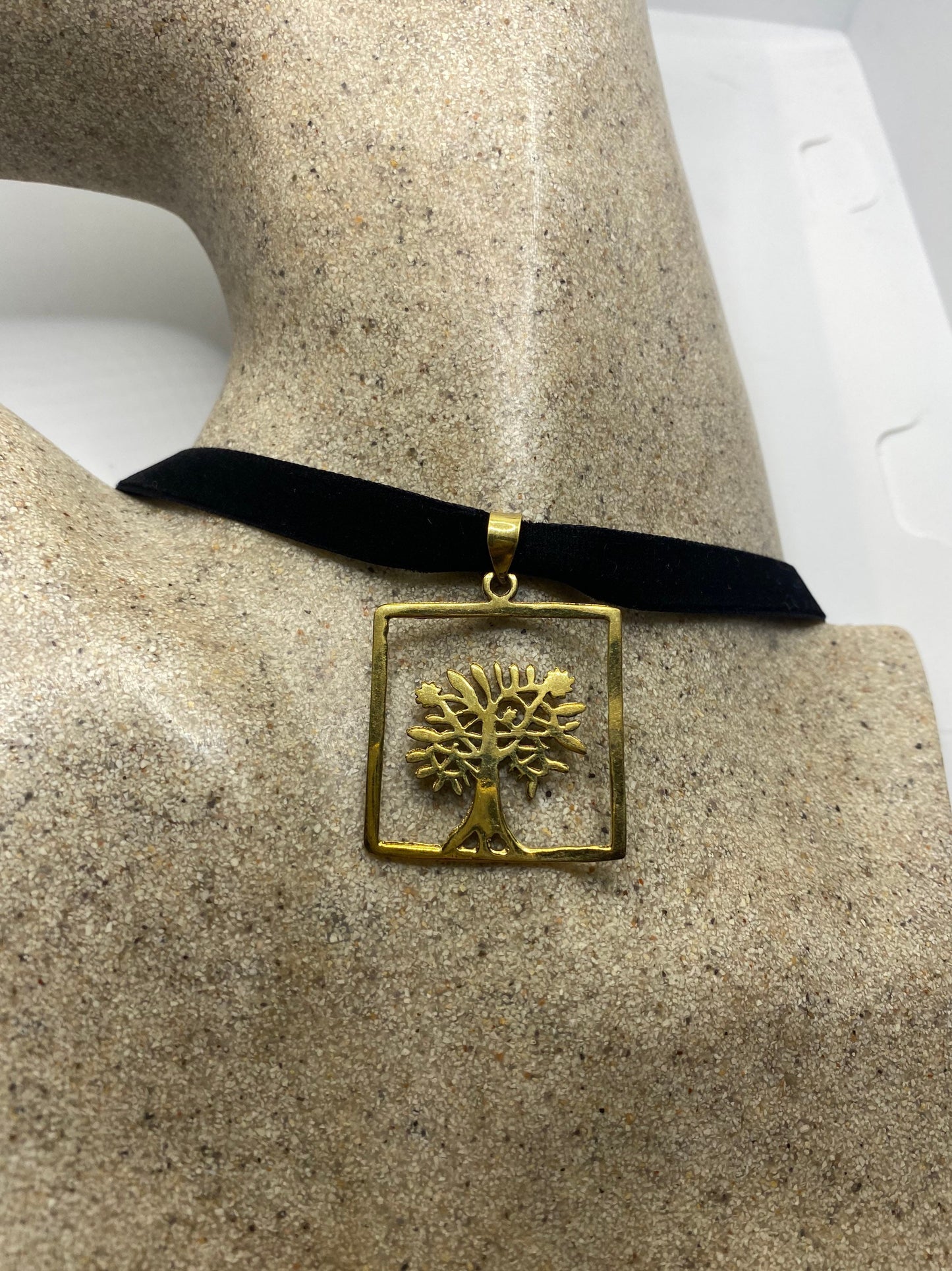 Vintage Tree of Life Bronze Velvet Choker Necklace.
