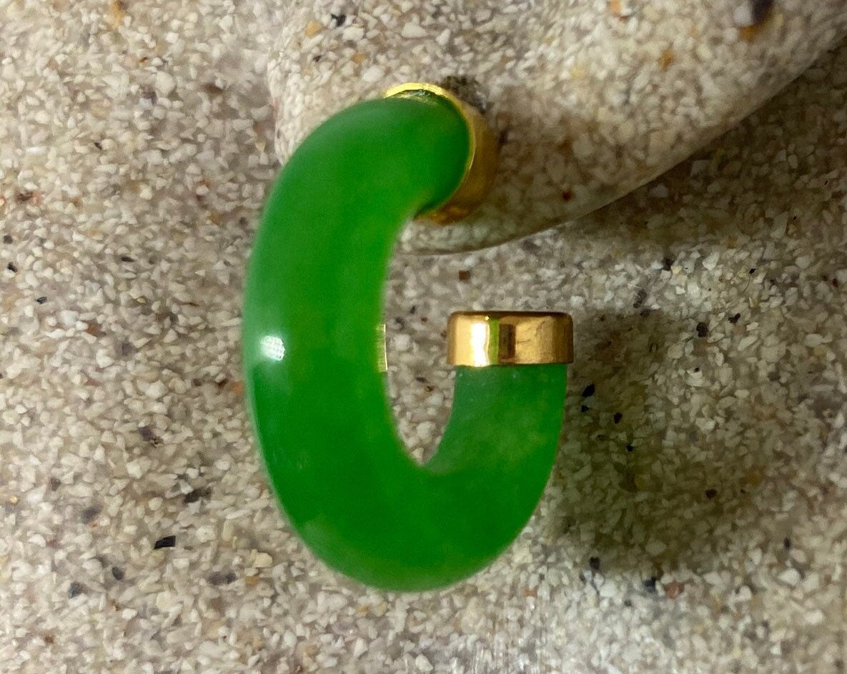 Vintage Fun Green Jade Hoop Earrings in Bronze