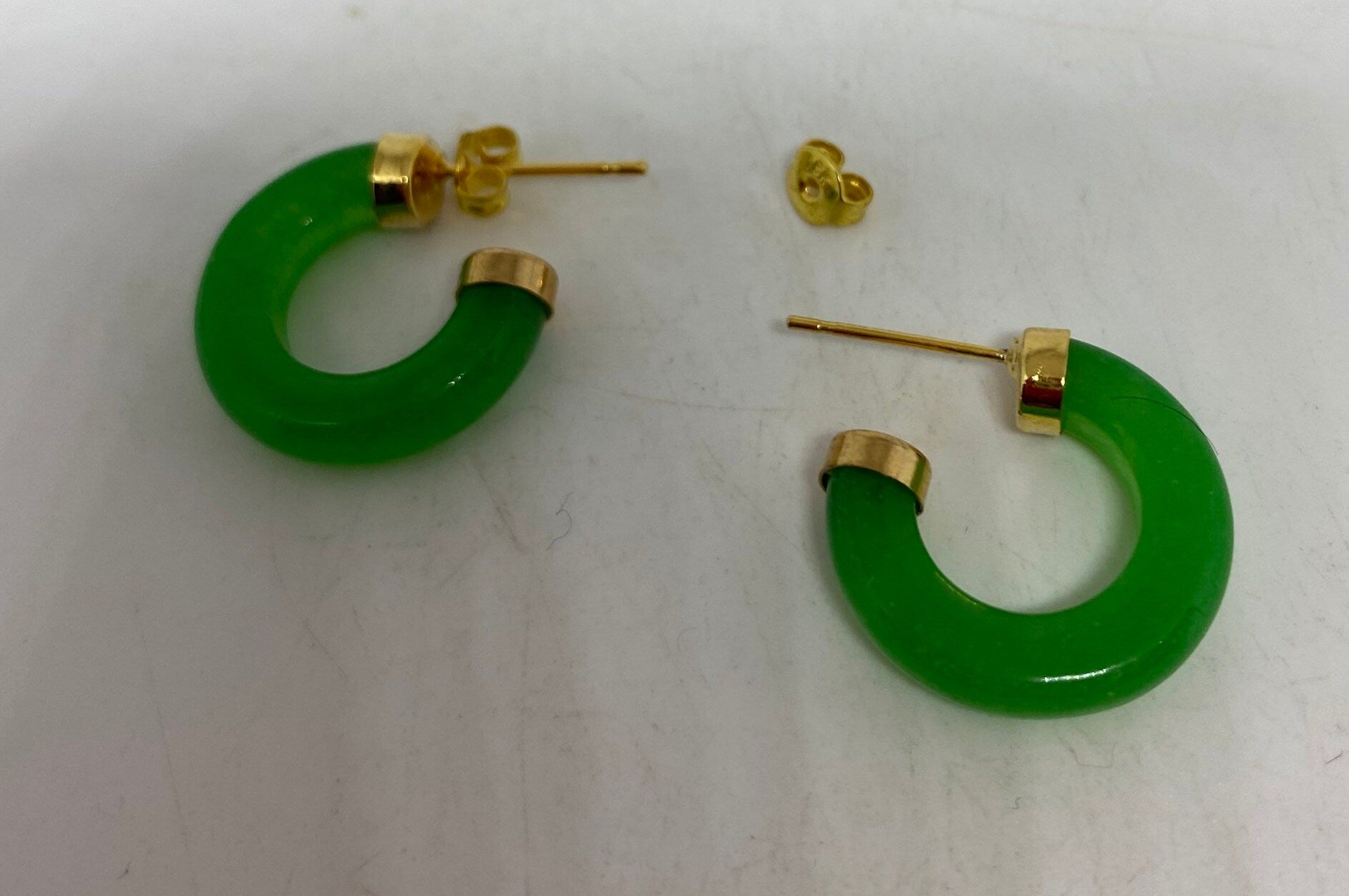 Vintage Fun Green Jade Hoop Earrings in Bronze
