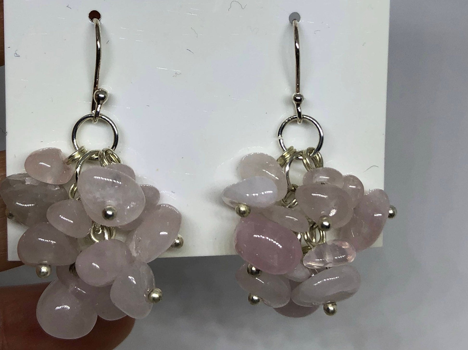 Vintage Rose Quartz Filigree 925 Sterling Silver Dangle Earrings