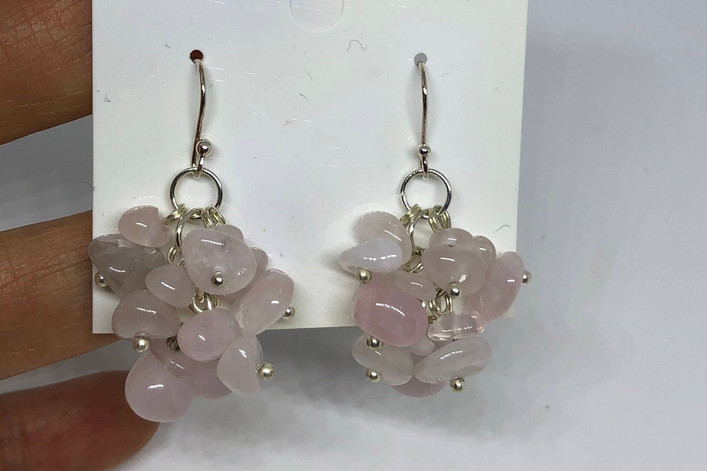 Vintage Rose Quartz Filigree 925 Sterling Silver Dangle Earrings