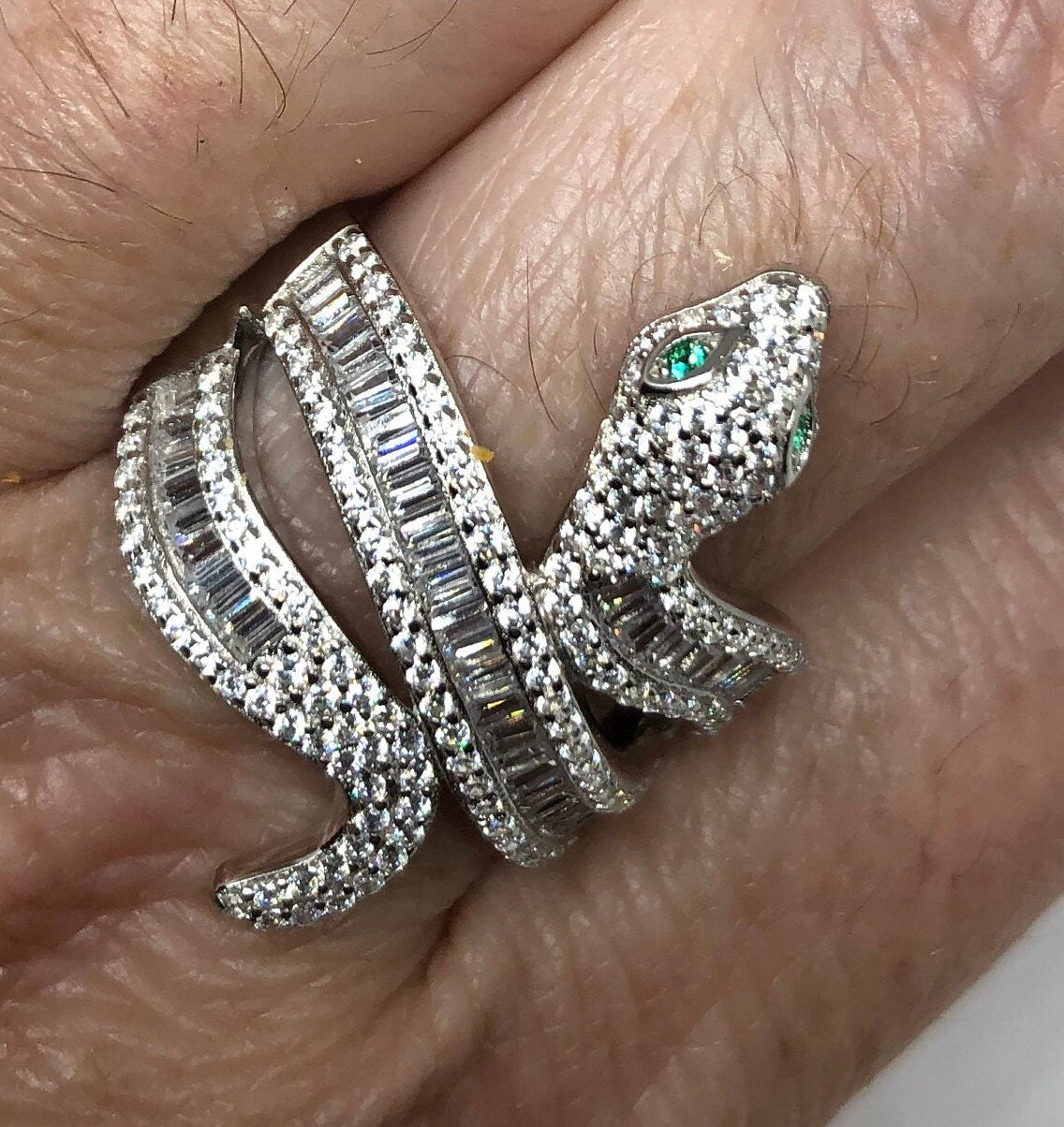 Vintage Snake Ring 925 Sterling Silver Crystal Size 9