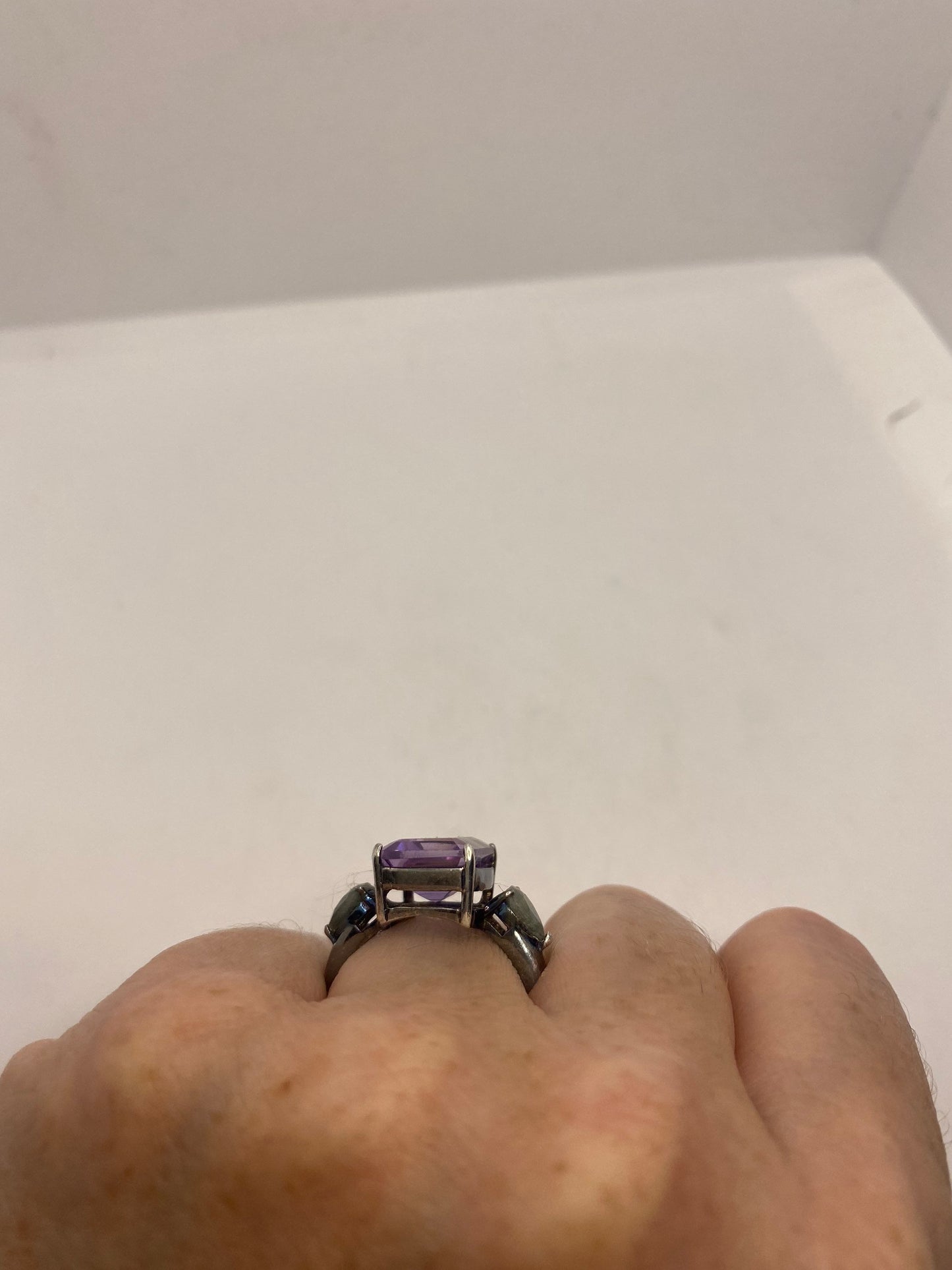 Vintage Handmade Genuine Purple Amethyst Filigree Setting 925 Sterling Silver Gothic Ring