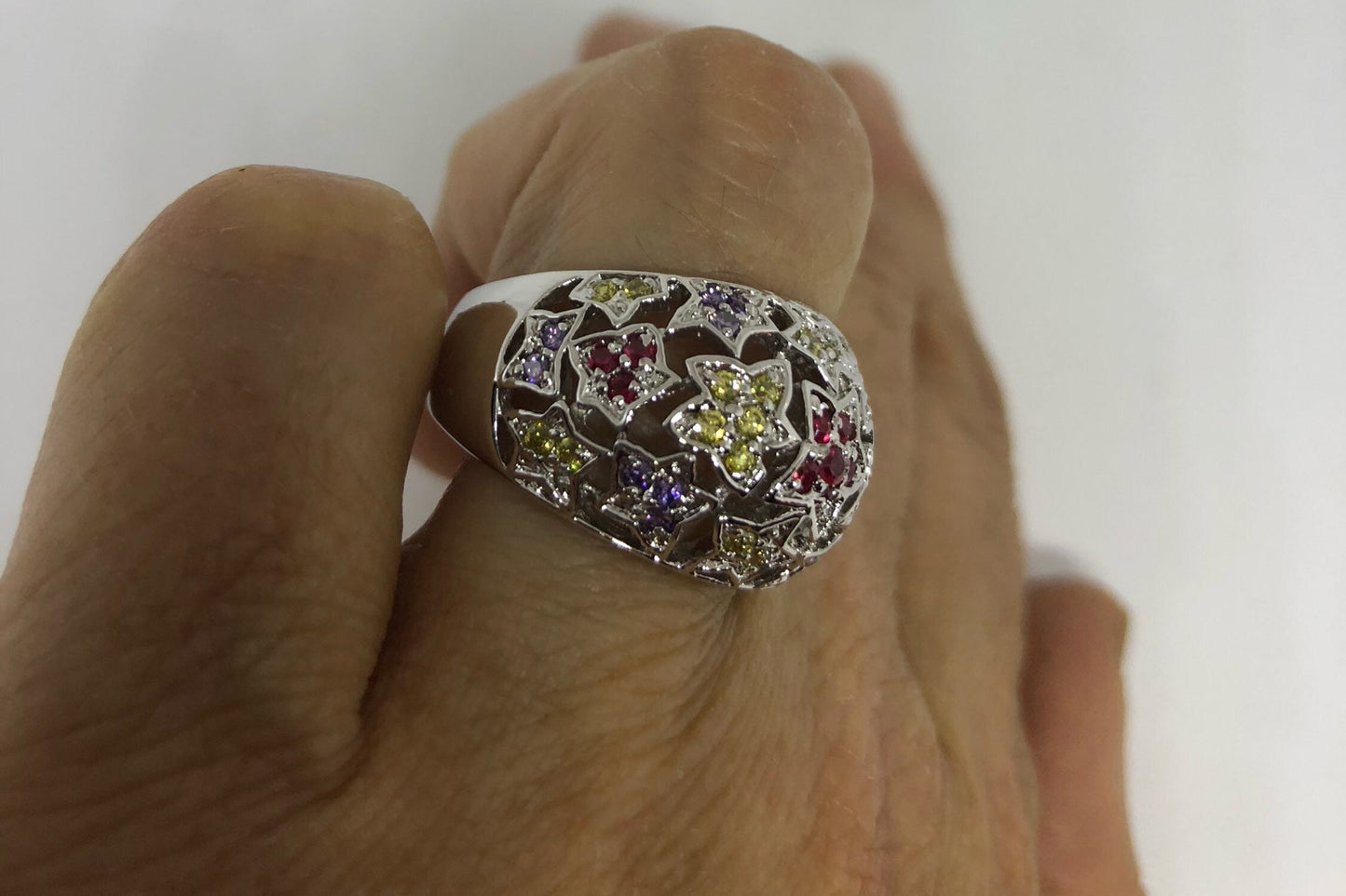 Vintage Mixed Genuine Gemstones 925 Sterling Silver Ring