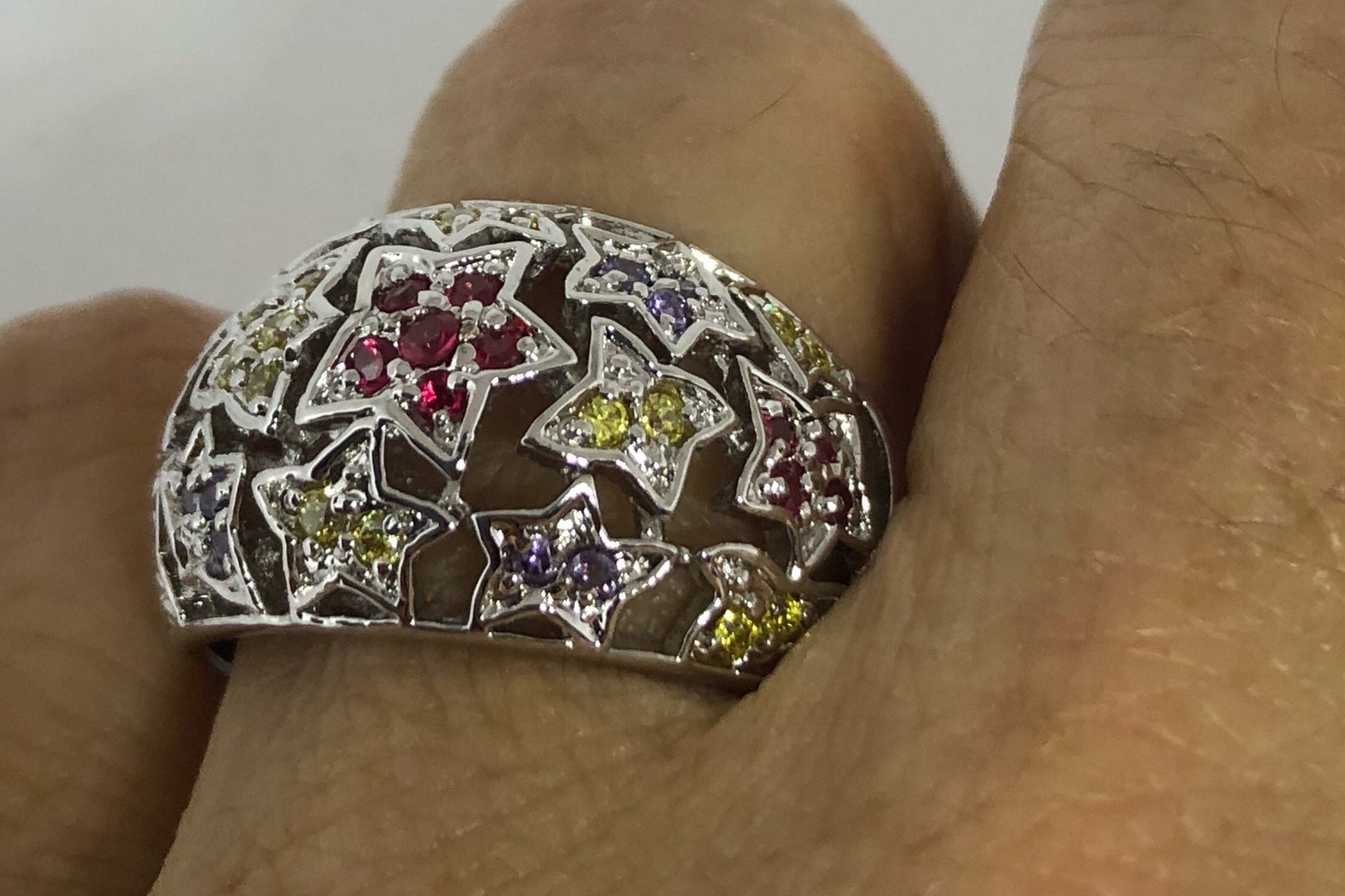 Vintage Mixed Genuine Gemstones 925 Sterling Silver Ring