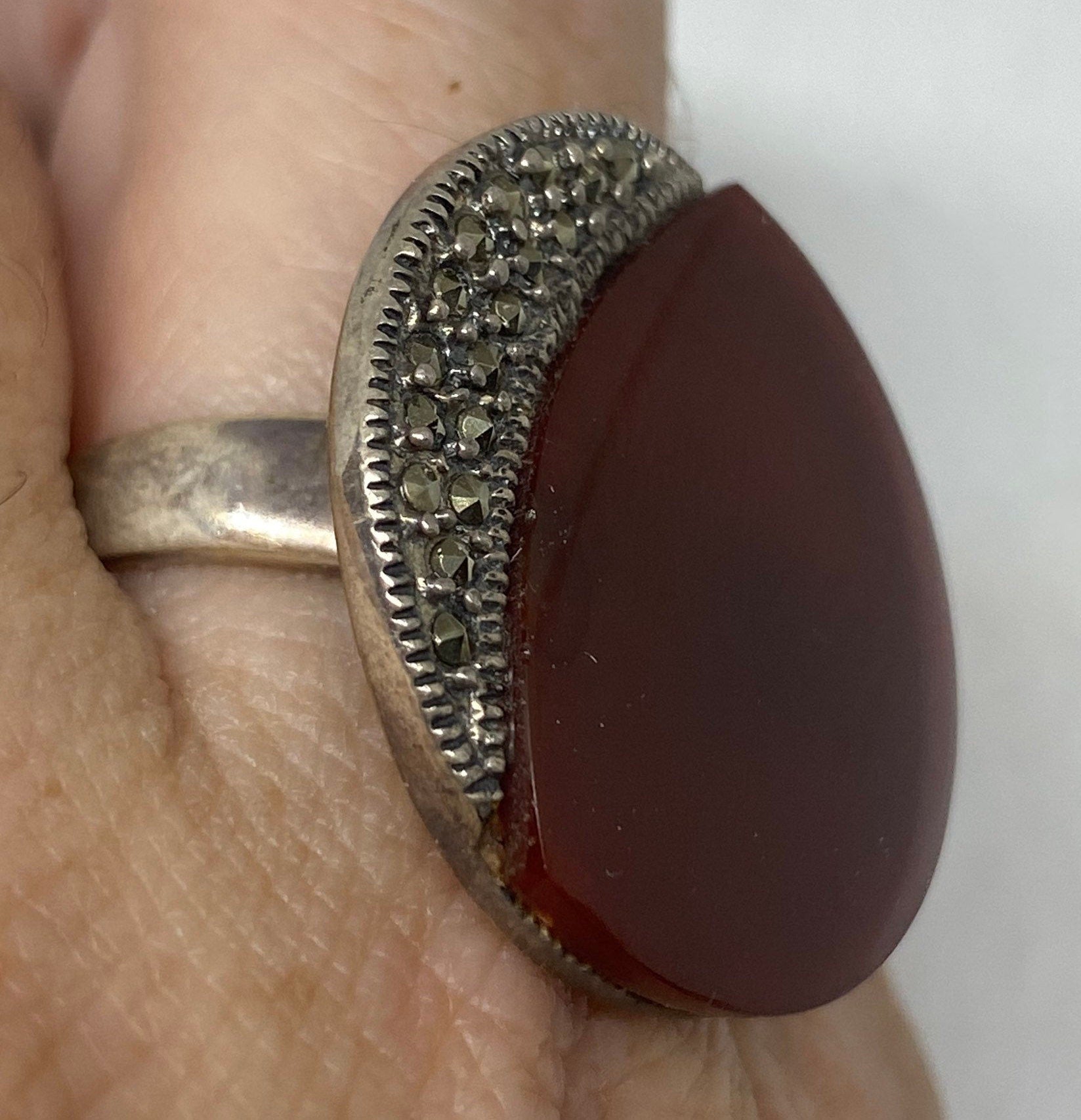 Popular Vintage Genuine Red Carnelian 925 Sterling Silver Ring