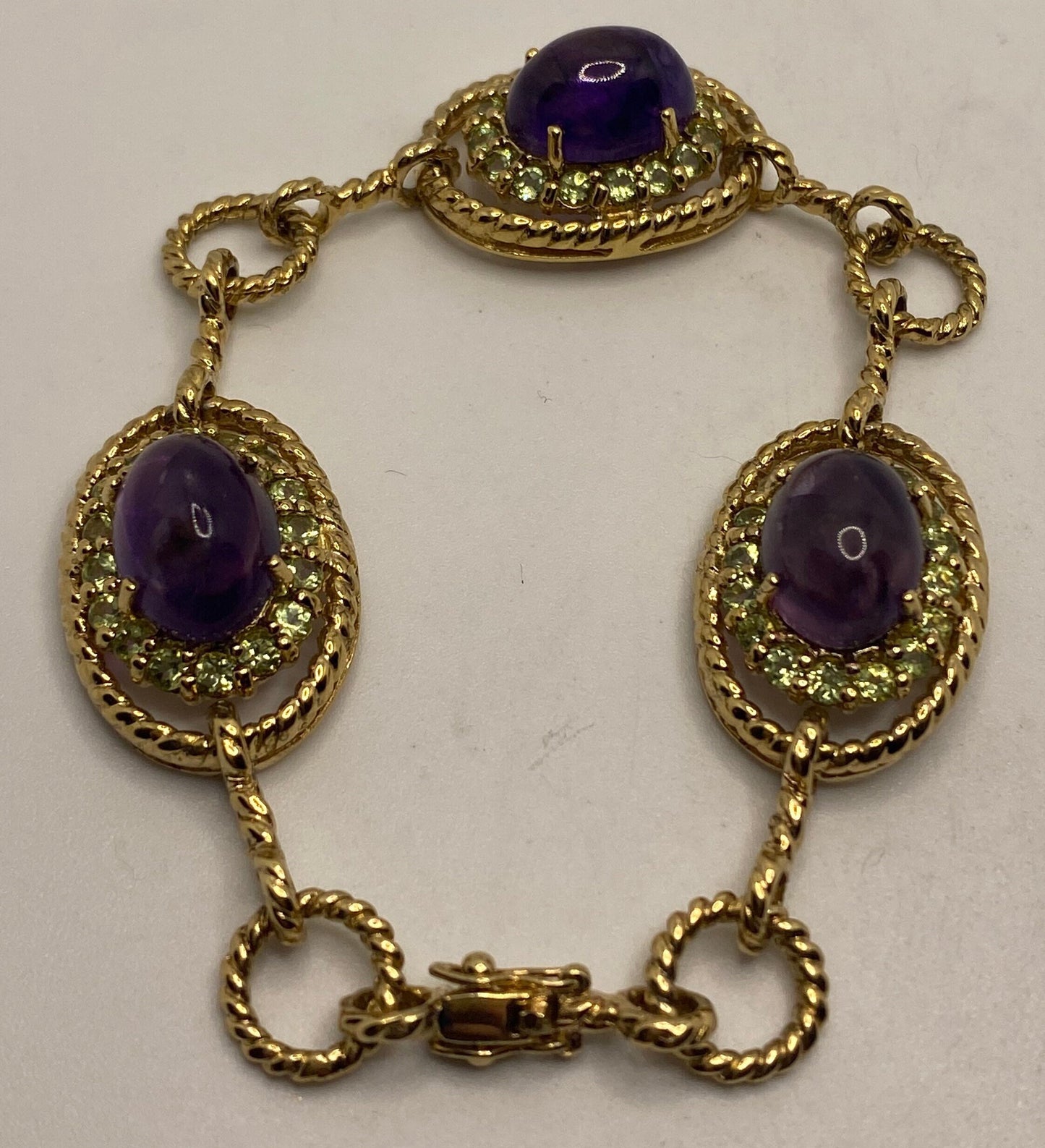 Vintage Purple Amethyst Citrine Bracelet Golden 925 Sterling Silver