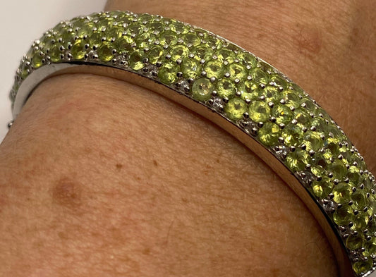 Vintage Green Peridot 925 Sterling Silver Bangle Bracelet
