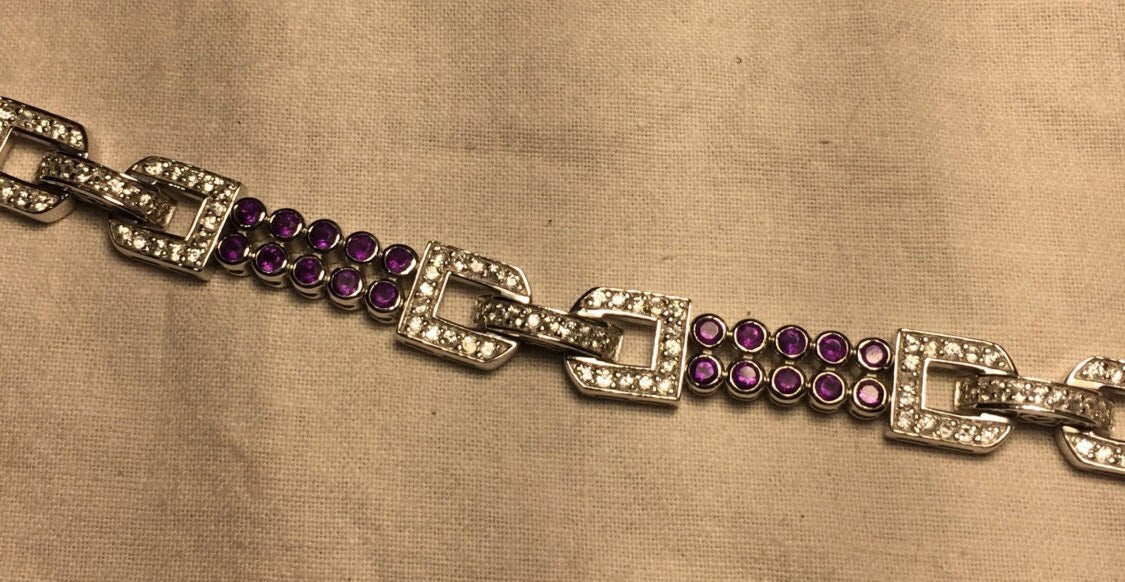 Vintage Amethyst Bracelet 925 Sterling Silver Purple Deco