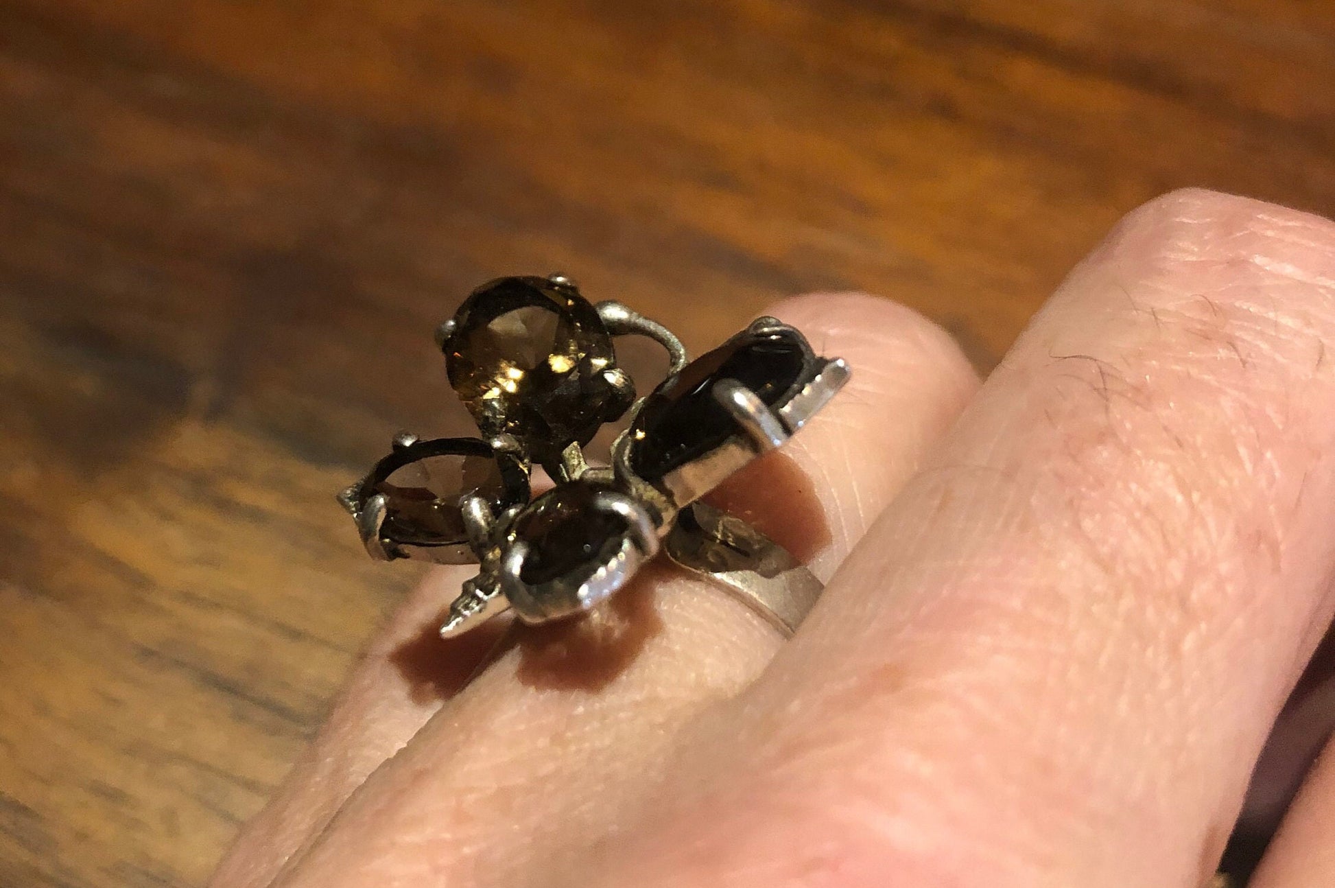 Vintage Smoky Topaz Butterfly Ring 925 Sterling Silver