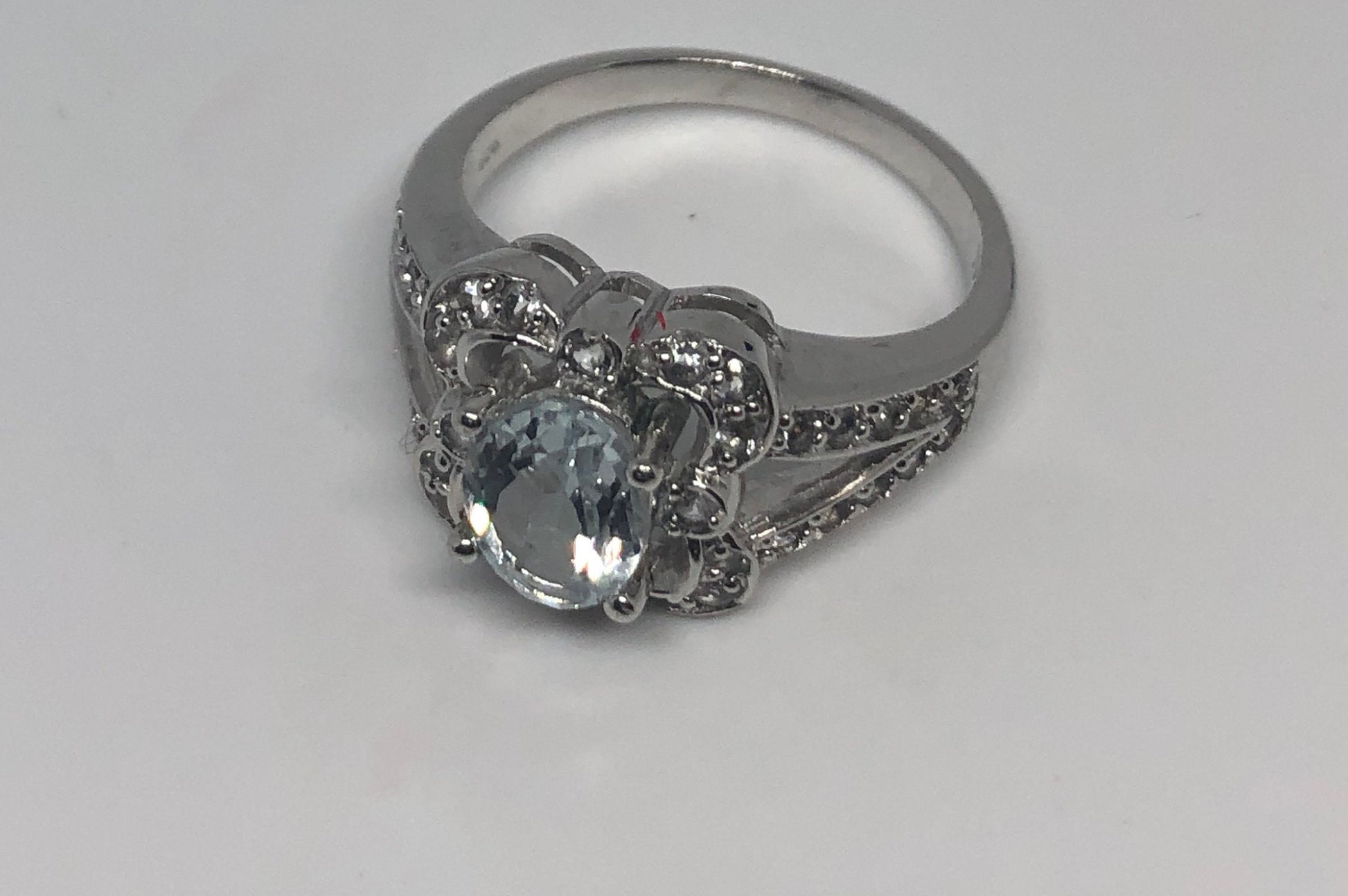 Vintage Genuine Aquamarine 925 Sterling Silver Ring