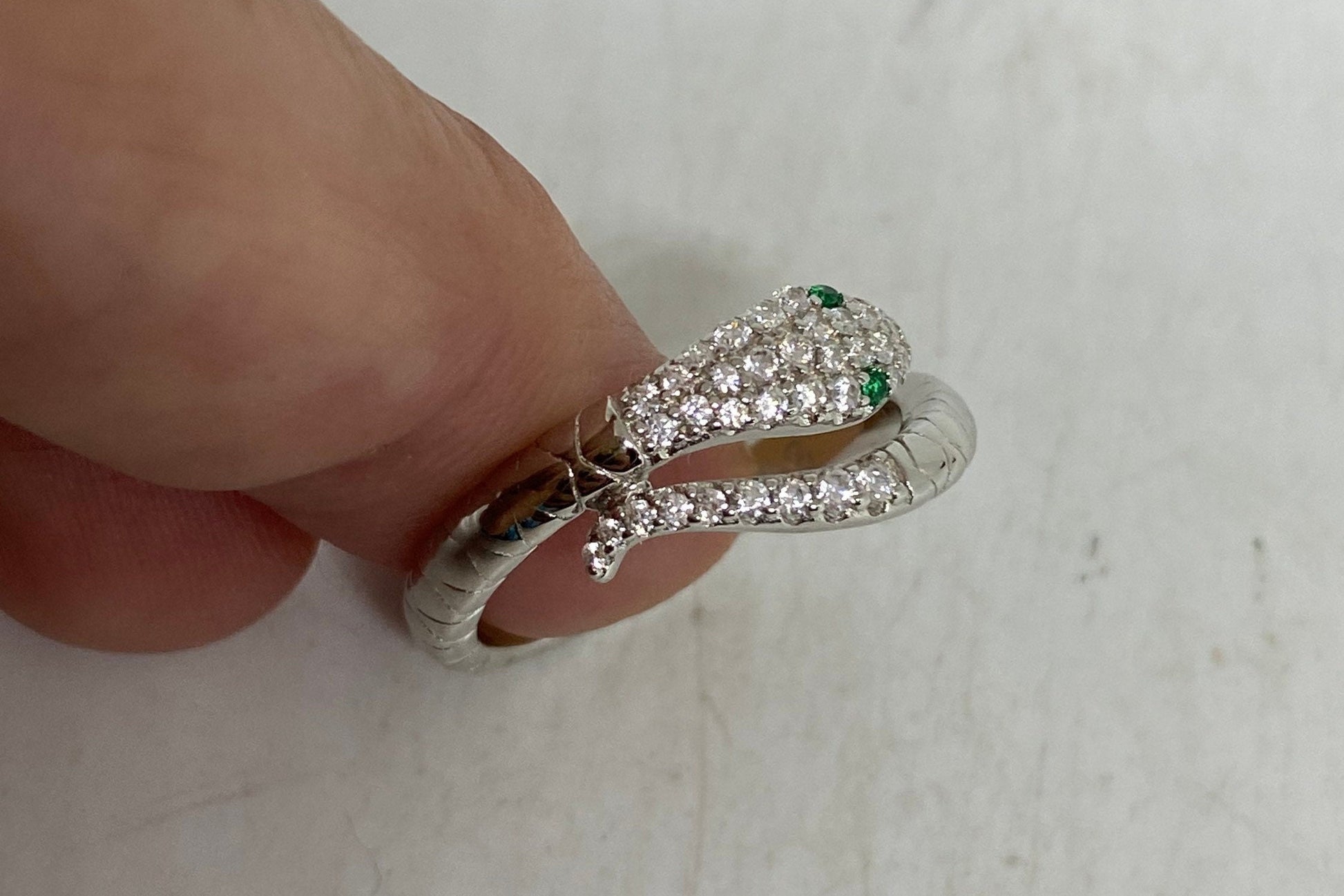 Vintage Snake Ring 925 Sterling Silver Crystal