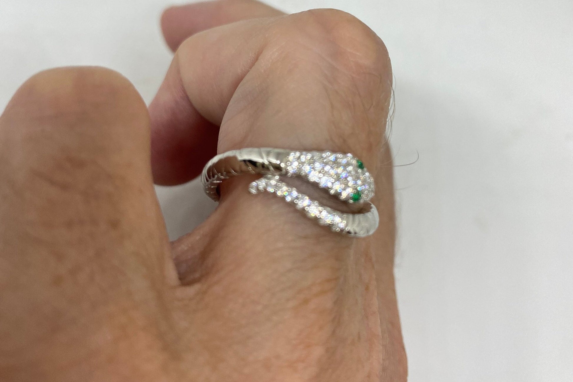 Vintage Snake Ring 925 Sterling Silver Crystal