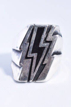 Vintage Southwestern Black Inlay Lighting Bolt Mens Biker Ring