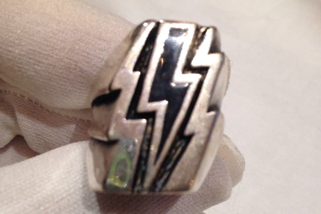 Vintage Southwestern Black Inlay Lighting Bolt Mens Biker Ring