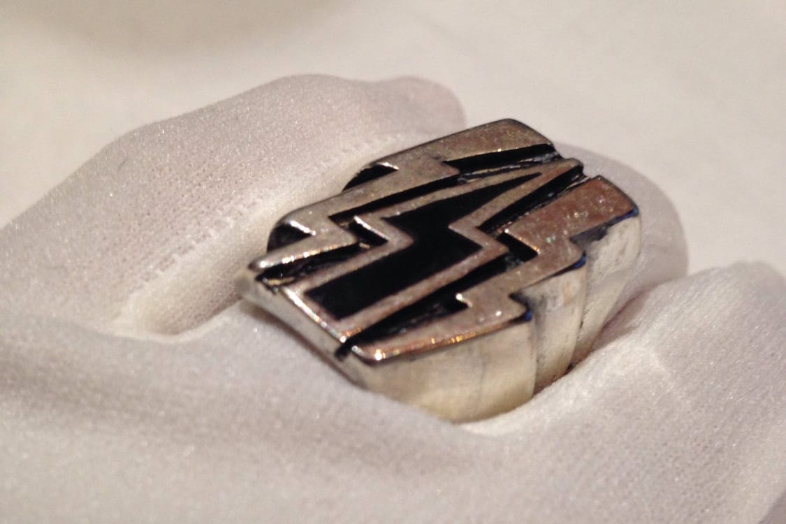 Vintage Southwestern Black Inlay Lighting Bolt Mens Biker Ring