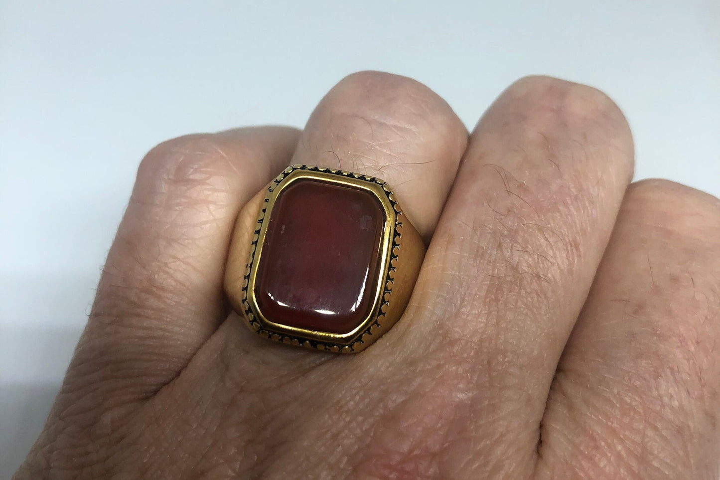 Vintage Gold Detailed Red Carnelian Mens Ring