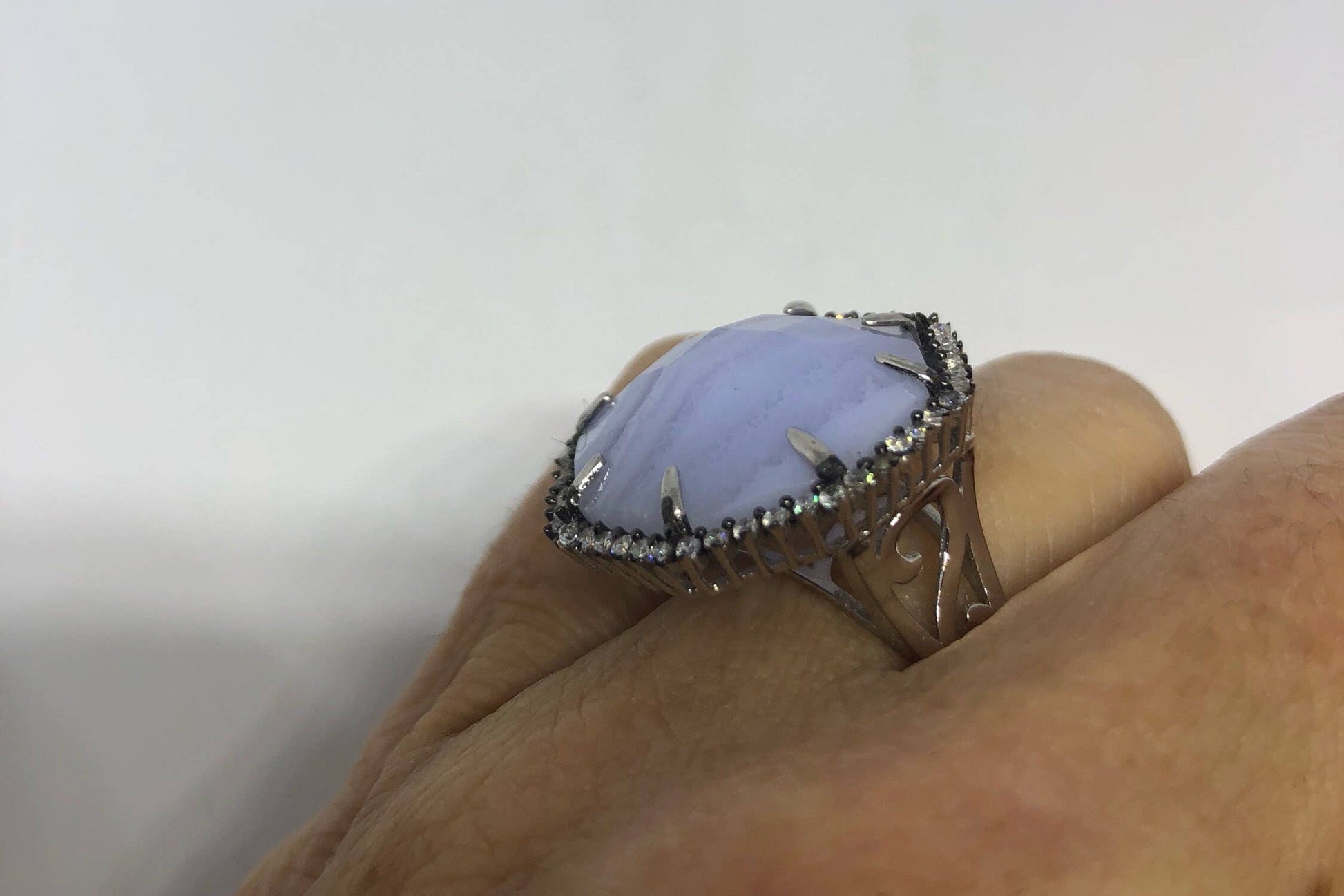 Vintage Genuine Blue Lace Agate 925 Sterling Silver Ring