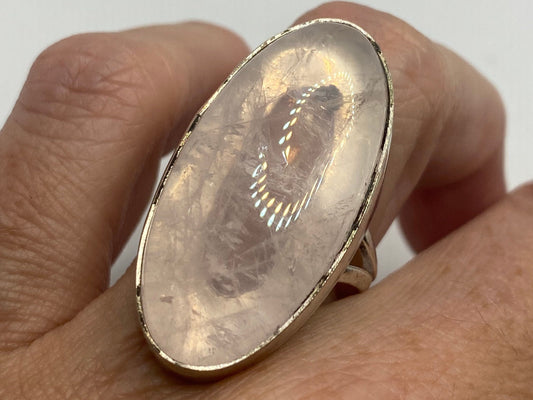 Vintage Genuine Rose Quartz Silver Ring