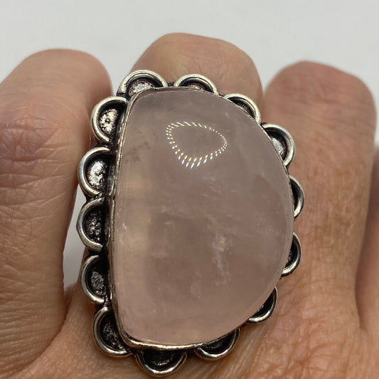 Vintage Genuine Rose Quartz Silver Ring