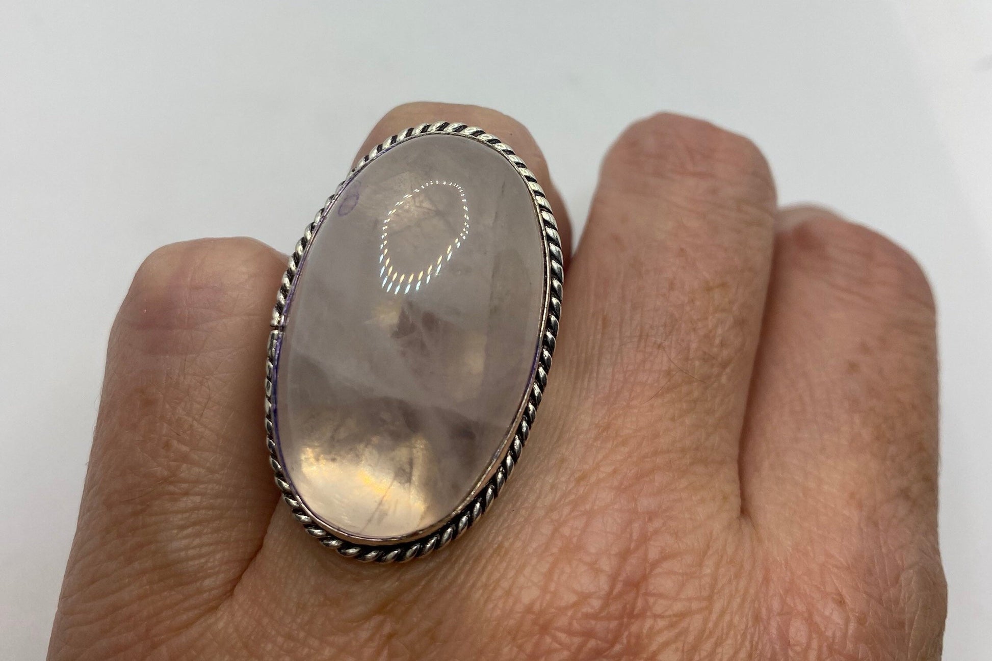 Vintage Genuine Rose Quartz Silver Ring