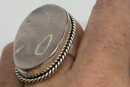 Vintage Genuine Rose Quartz Silver Ring