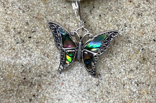 Vintage Handmade Rainbow Abalone Butterfly Earrings