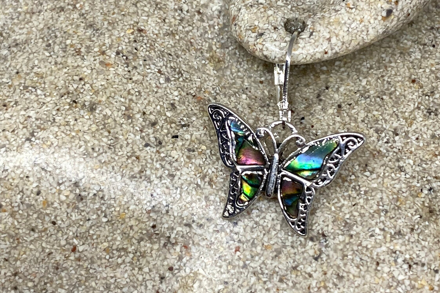 Vintage Handmade Rainbow Abalone Butterfly Earrings