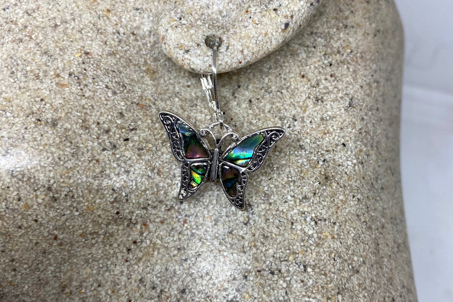 Vintage Handmade Rainbow Abalone Butterfly Earrings