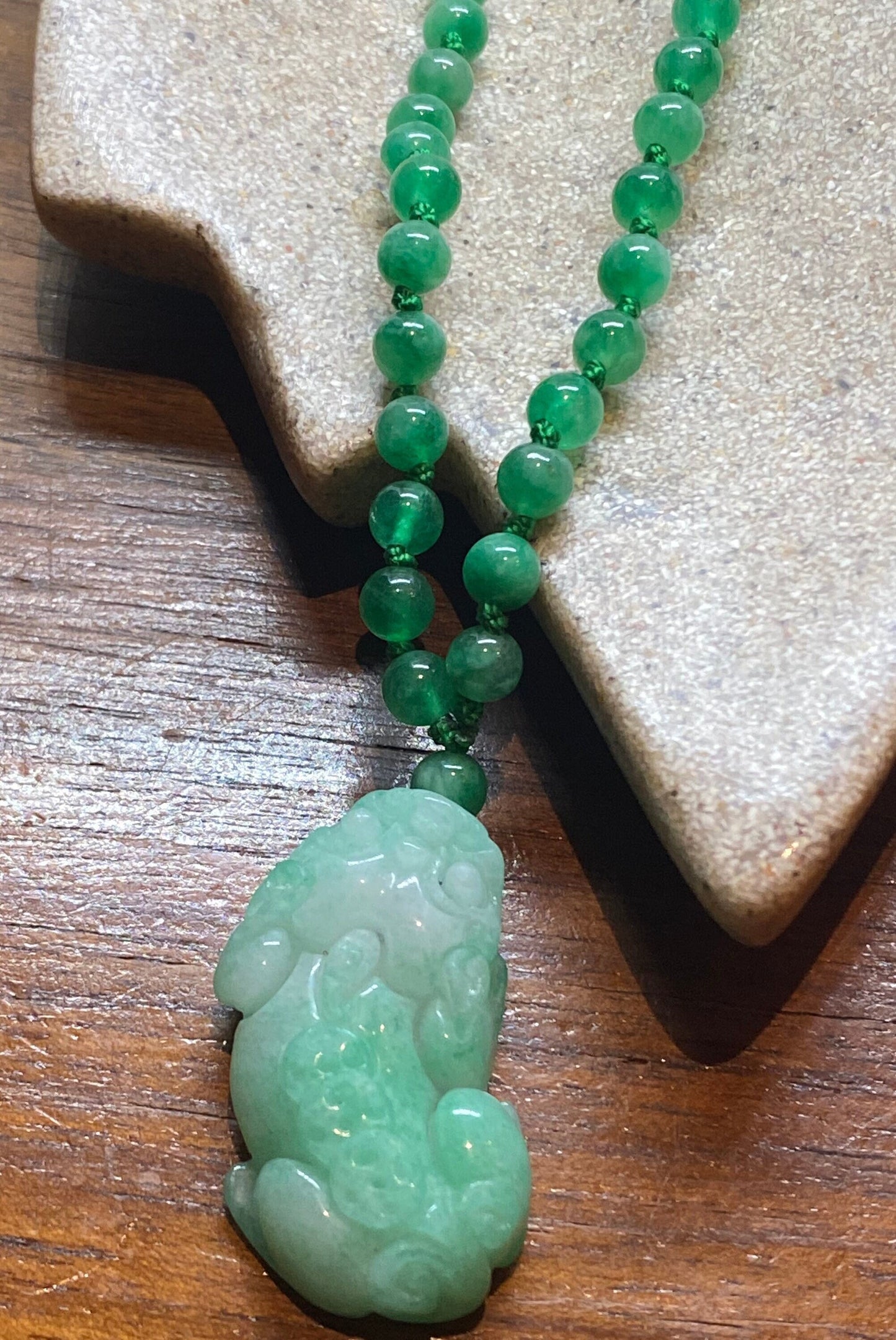 Vintage Beaded Green Jade 22 Inch Necklace