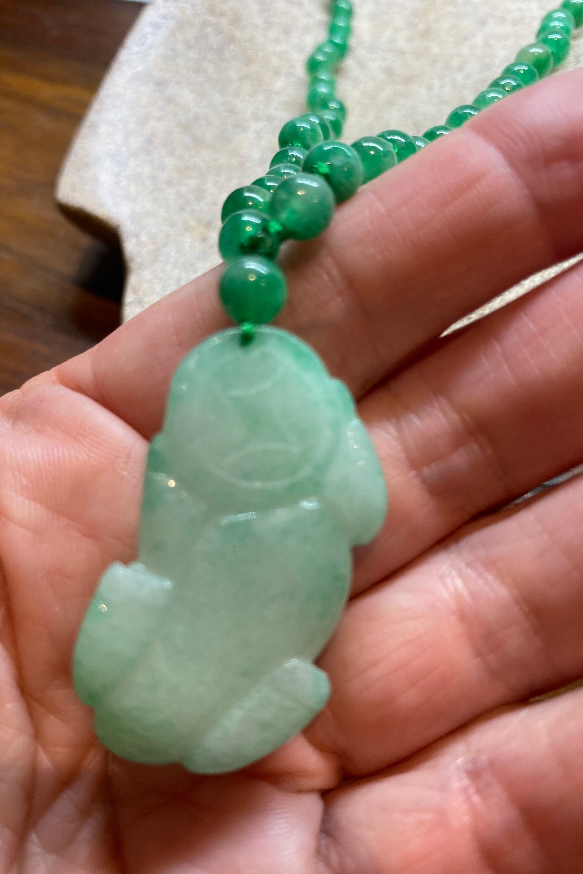 Vintage Beaded Green Jade 22 Inch Necklace