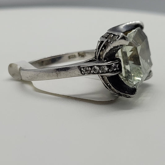 Vintage White Topaz Ring in 925 Sterling Silver with White Sapphire