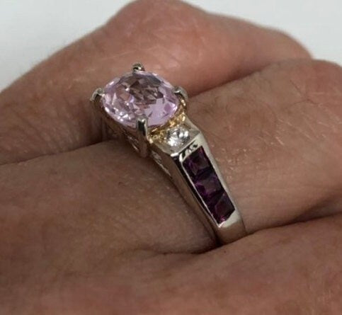 Vintage Handmade Pink Toumaline, Kunzite and White Sapphire 925 Sterling Silver Gothic Ring