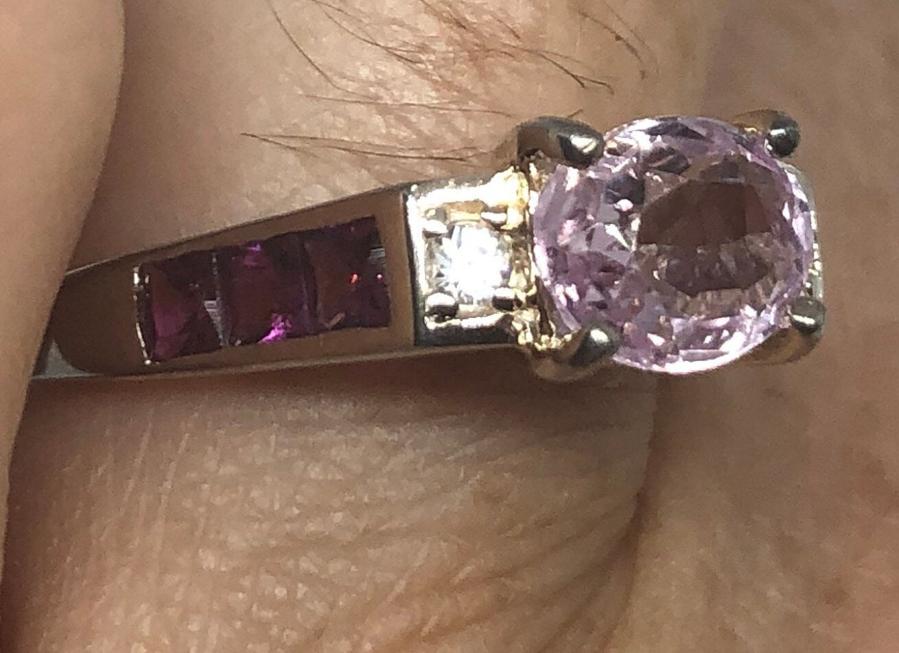 Vintage Handmade Pink Toumaline, Kunzite and White Sapphire 925 Sterling Silver Gothic Ring