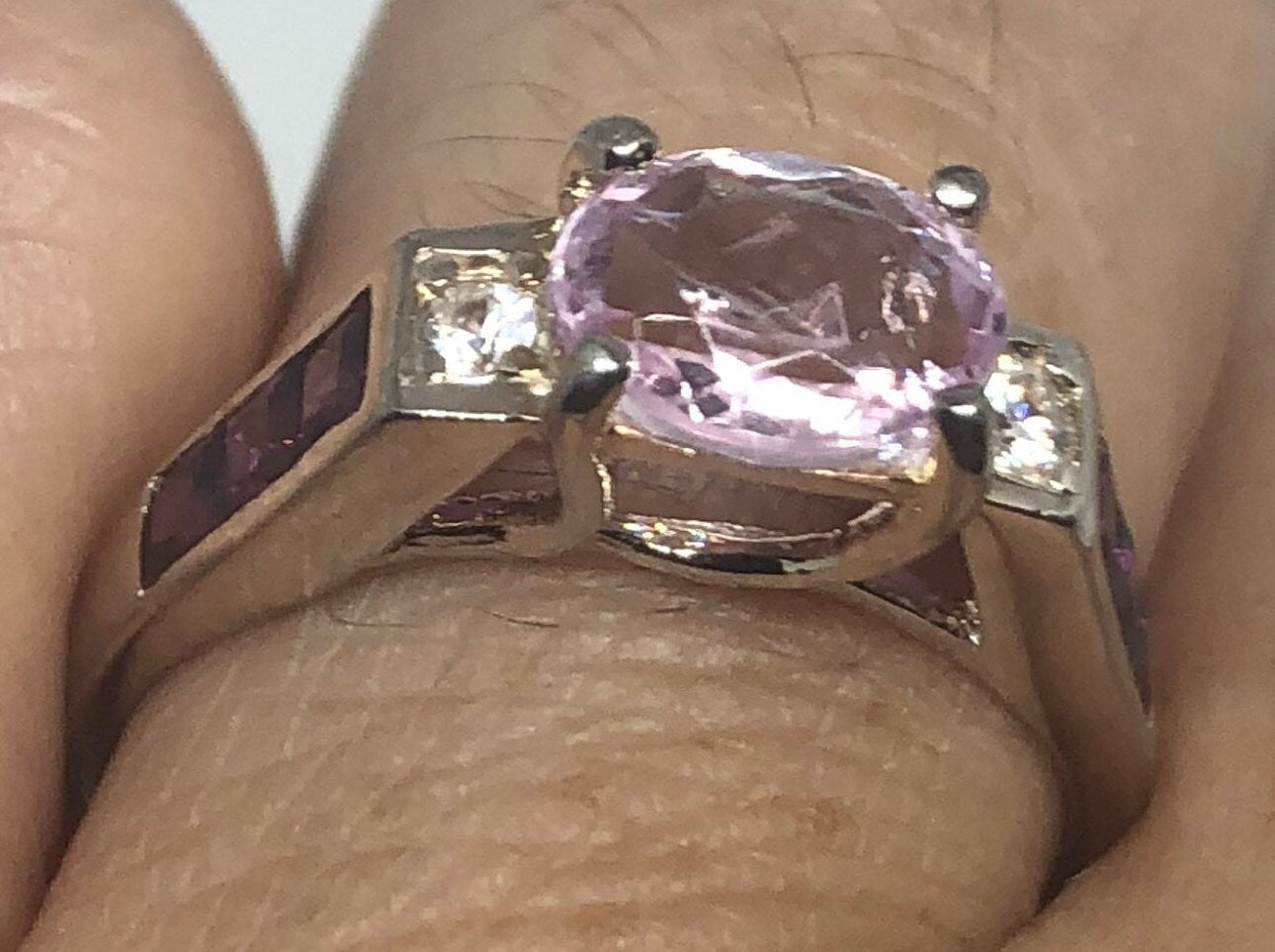 Vintage Handmade Pink Toumaline, Kunzite and White Sapphire 925 Sterling Silver Gothic Ring