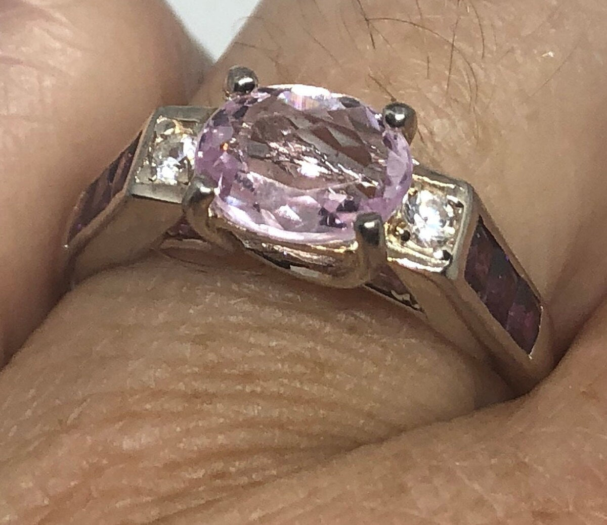 Vintage Handmade Pink Toumaline, Kunzite and White Sapphire 925 Sterling Silver Gothic Ring