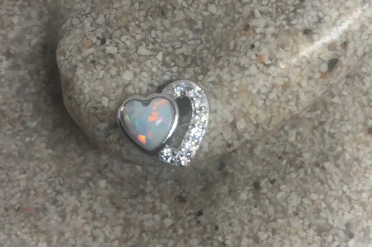 Vintage Fire Opal Earrings 925 Sterling Silver Heart button Studs